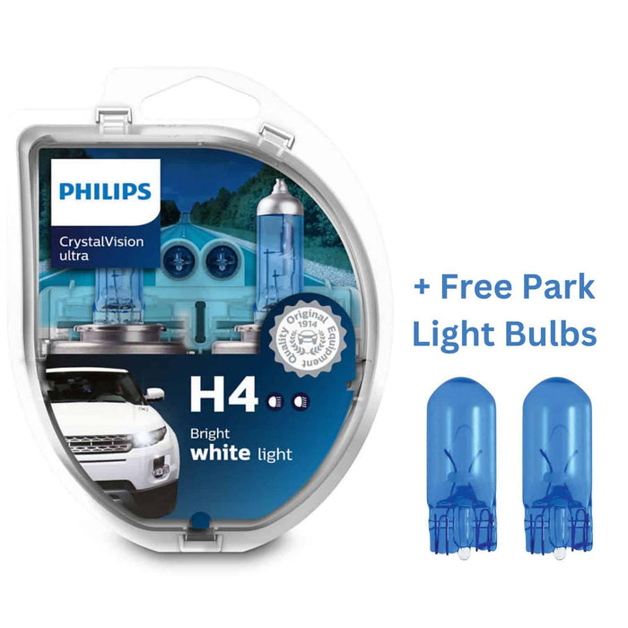 Philips Crystal Vision Ultra H4 + 2 Free Park Light Bulbs