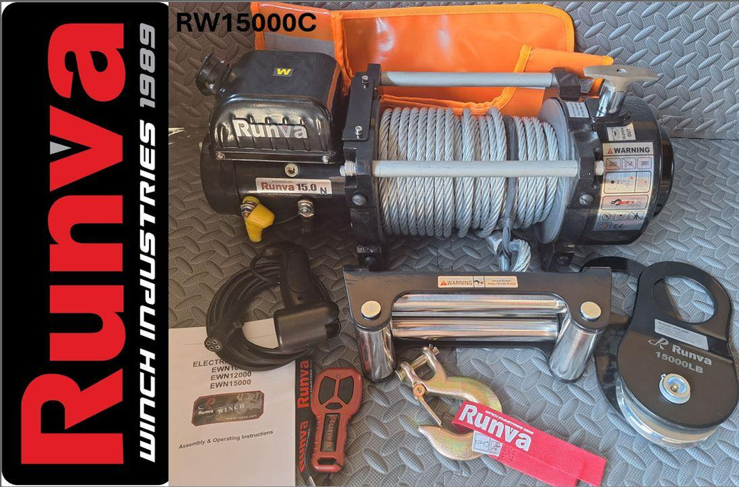 15000LBS – RUNVA WINCH 12V WITH STEEL CABLE 15000LBS