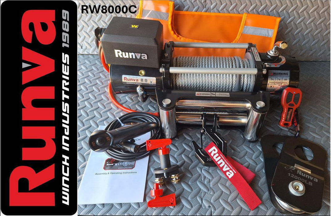 8000LBS – RUNVA WINCH 12V WITH STEEL CABLE