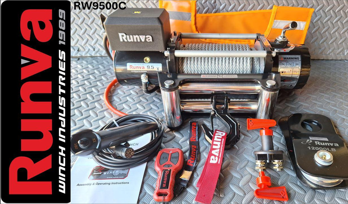 9500LBS – RUNVA WINCH 12V WITH STEEL CABLE